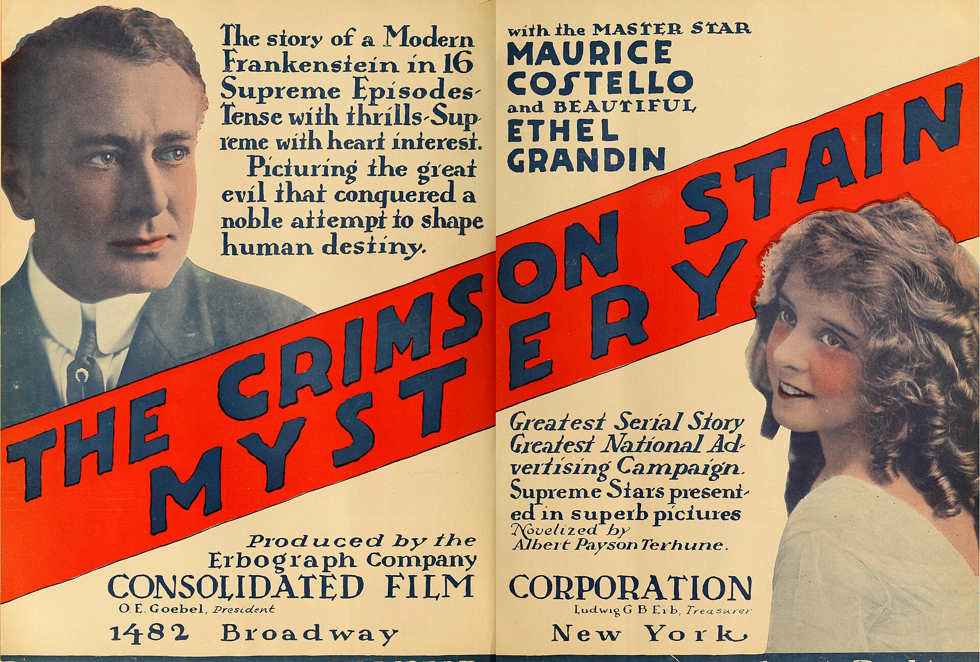 Imagem de referência relacionada a The Crimson Stain Mystery, item descrito como filme de 1916 dirigido por T. Hayes Hunter