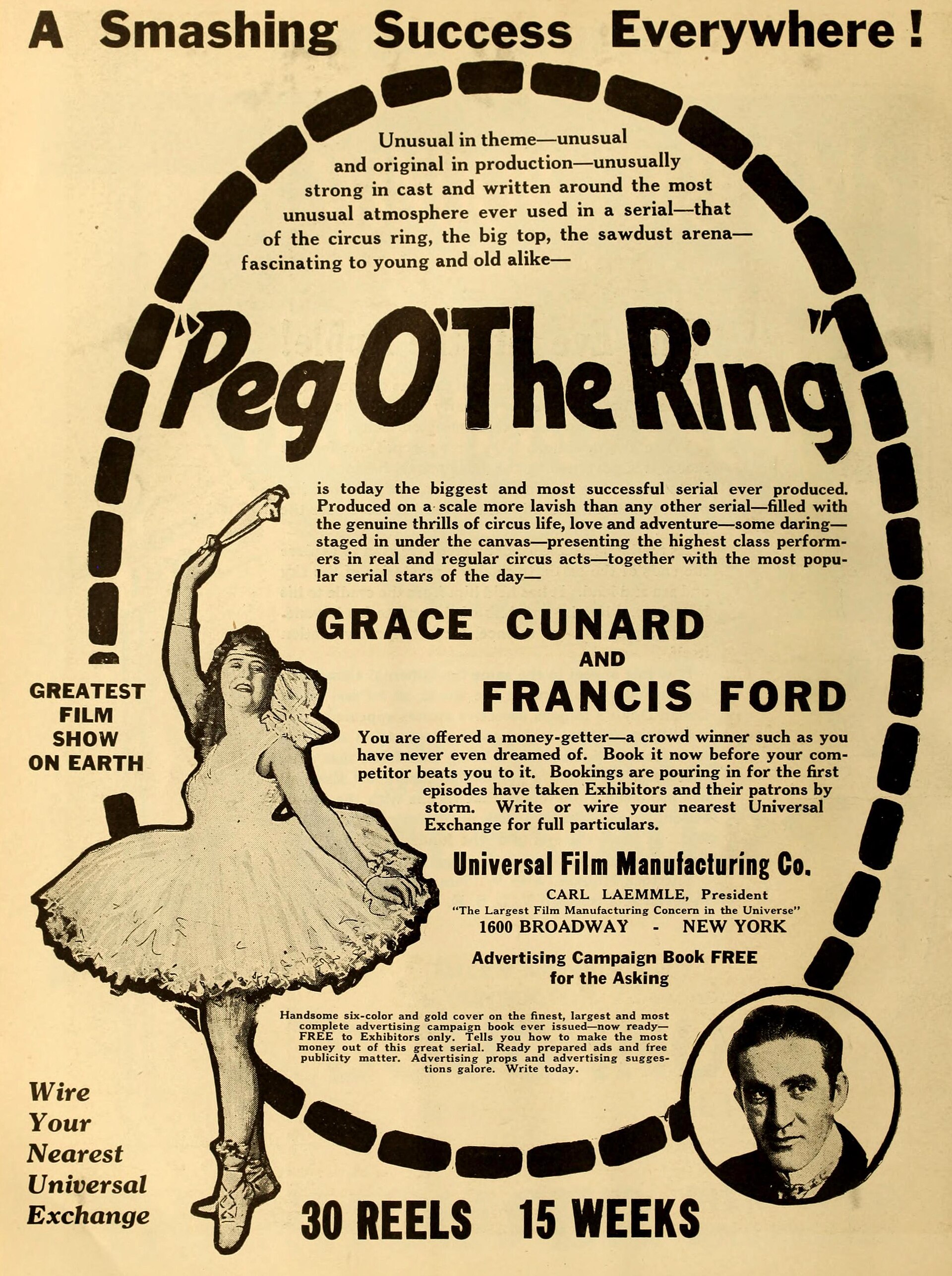 Imagem de referência relacionada a The Adventures of Peg o' the Ring, item descrito como filme de 1916 dirigido por Francis Ford e Jacques Jaccard